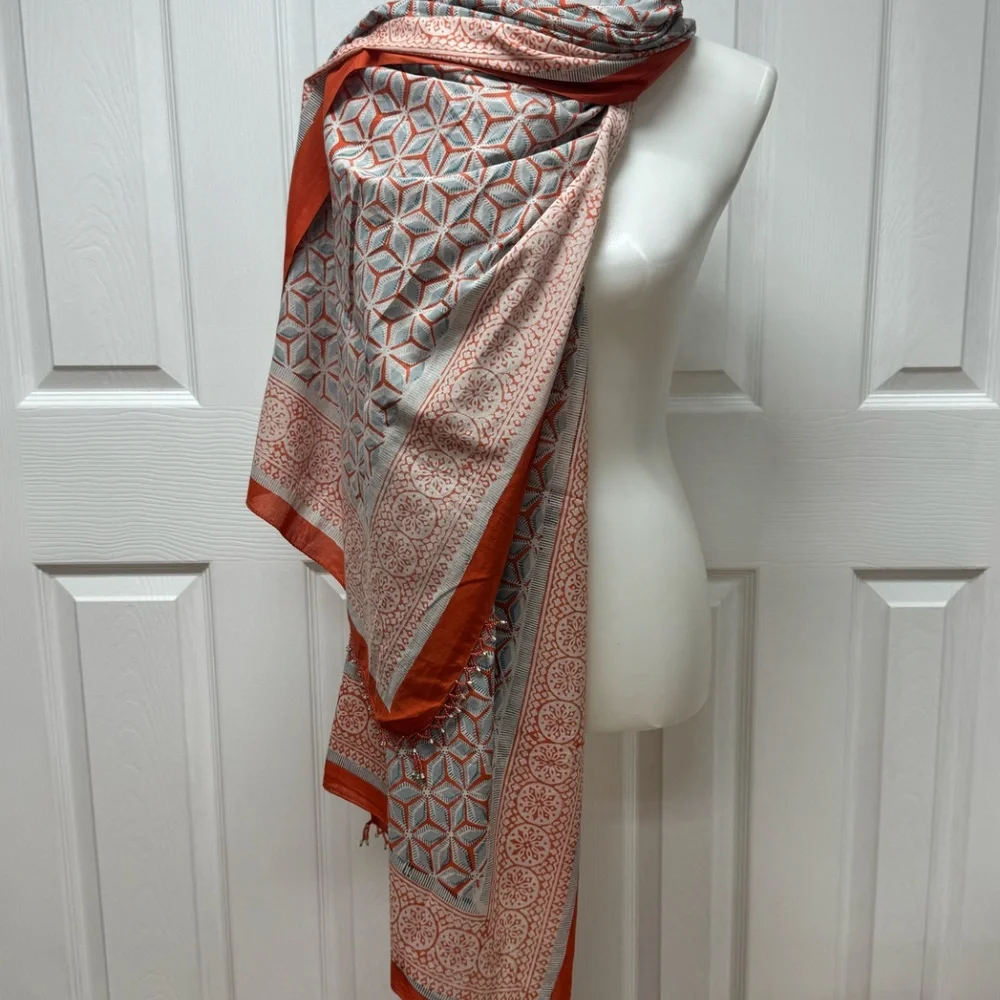 Bold Orange/Red Geometric Prints Patterns Scarf or Sarong - 73